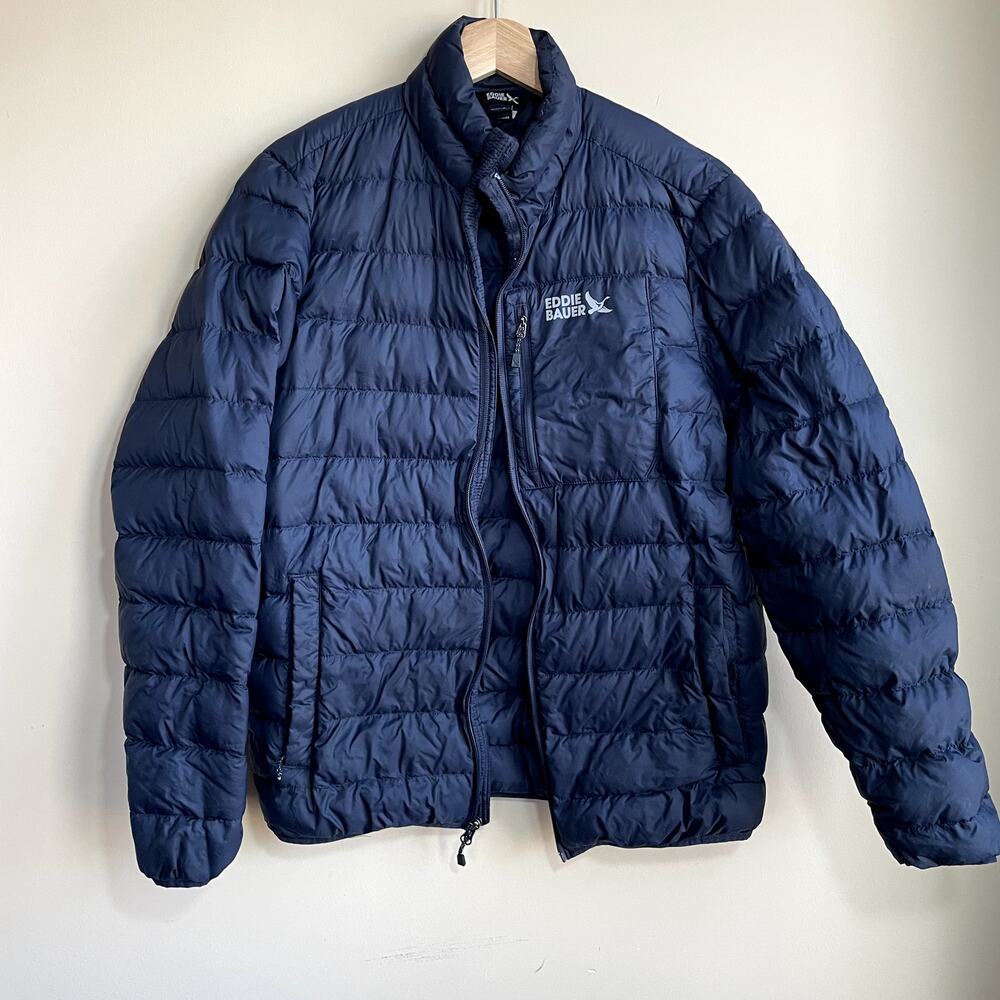 Eddie Bauer down 650 filled winter coat puffer men's size S navy jacket pockets
